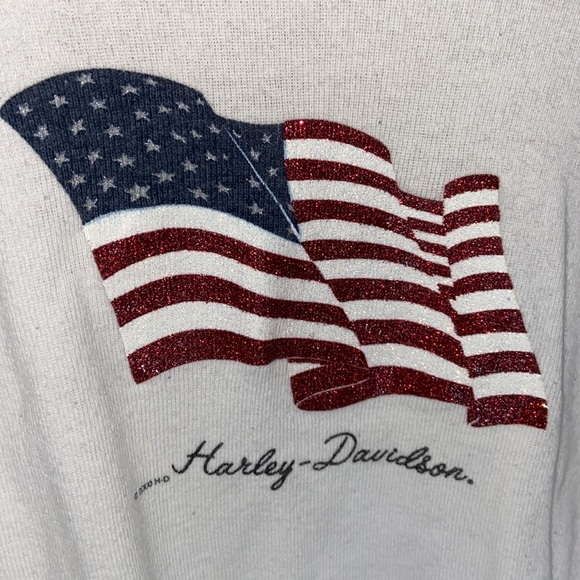 Harley Davidson American Flag 3/4 Sleeve Baseball Tee Ft. Lauderdale Florida - Picture 2 of 8